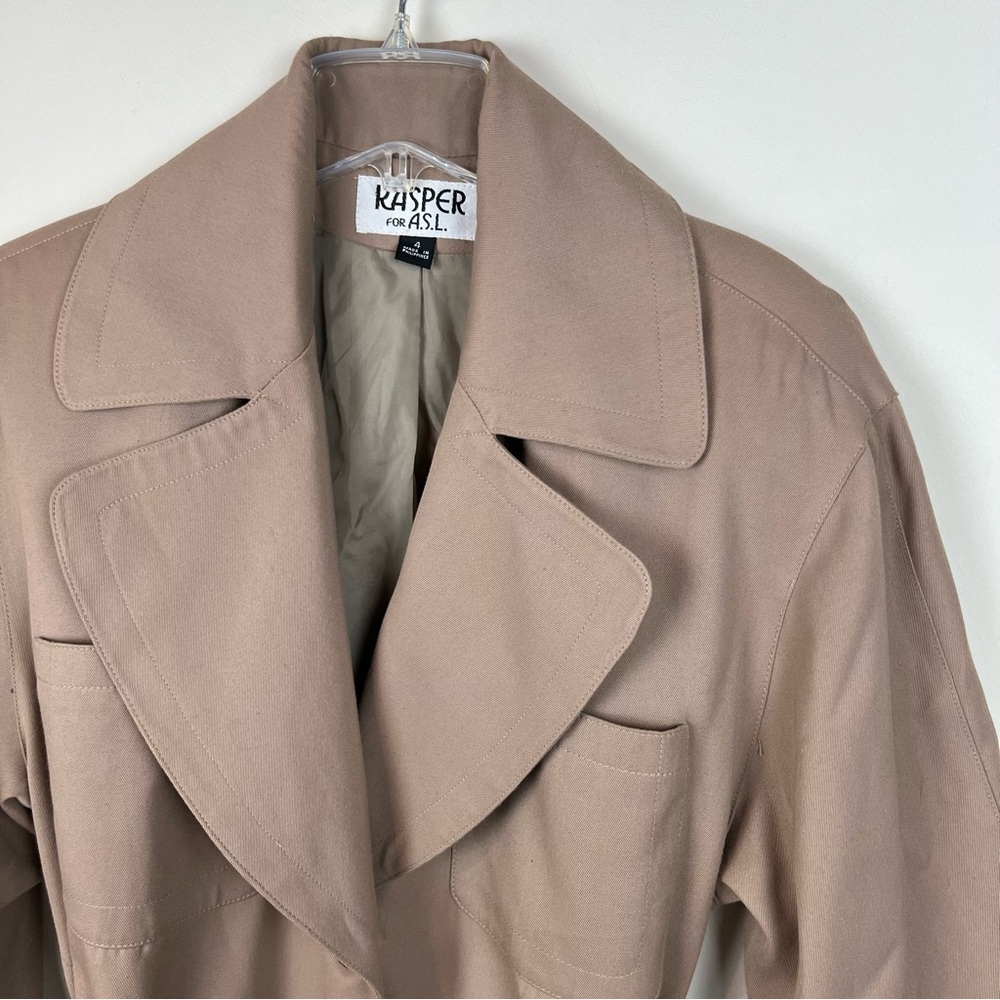 Vintage Khaki Trench Coat 4 Oversized Long Belted Pocket Preppy Old Money Career - Picture 4 of 11